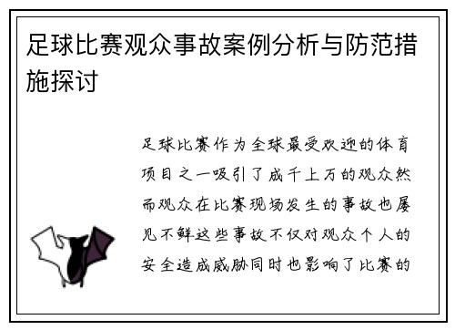 足球比赛观众事故案例分析与防范措施探讨